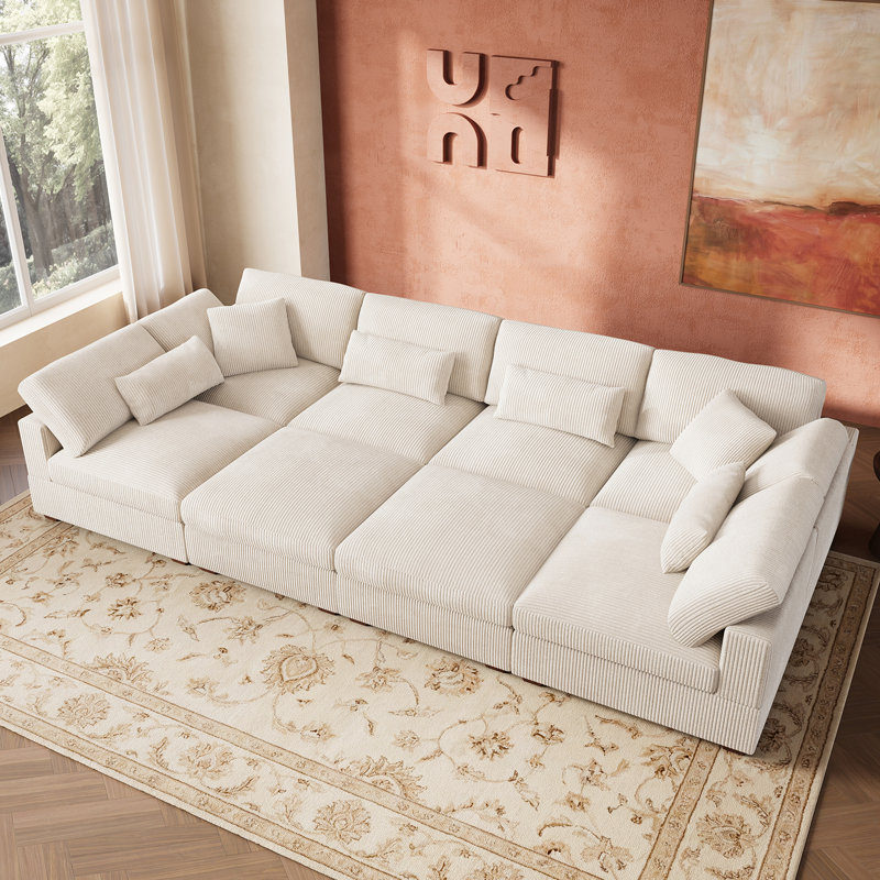 Canapé modulaire avec rangement Bouley, Beige Corduroy