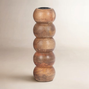  Wood Ribbed Candlestick Holder