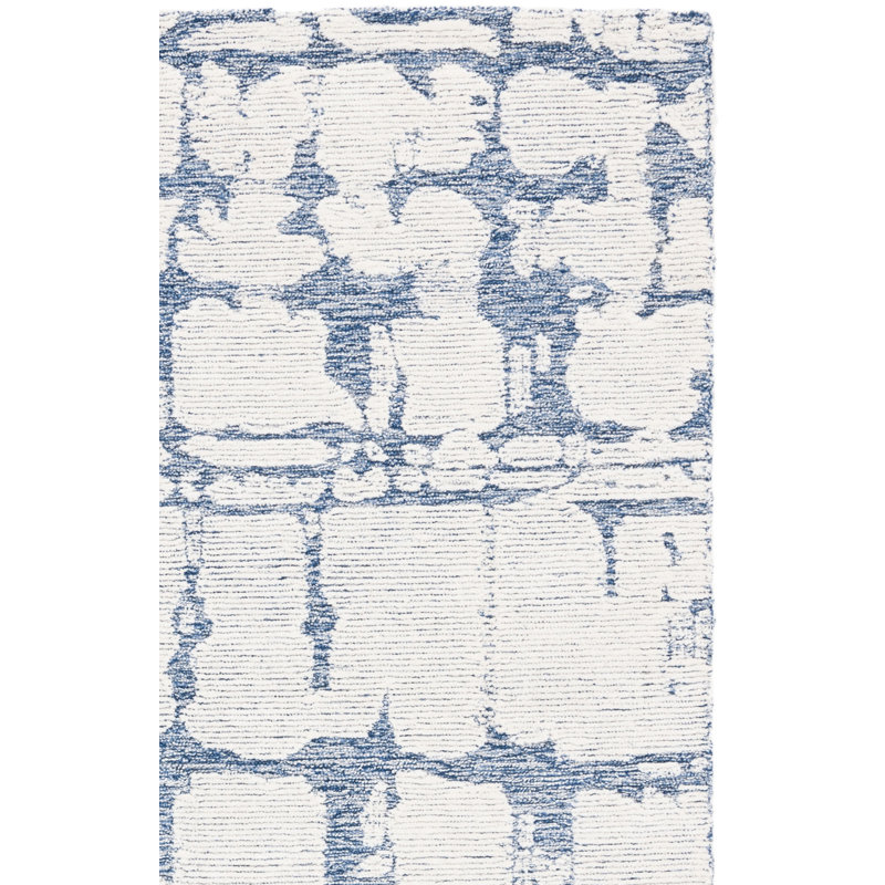 Tapis bleu / ivoire en laine / coton touffeté à la main Martha Stewart, Rectangle 4pi x 6 pi