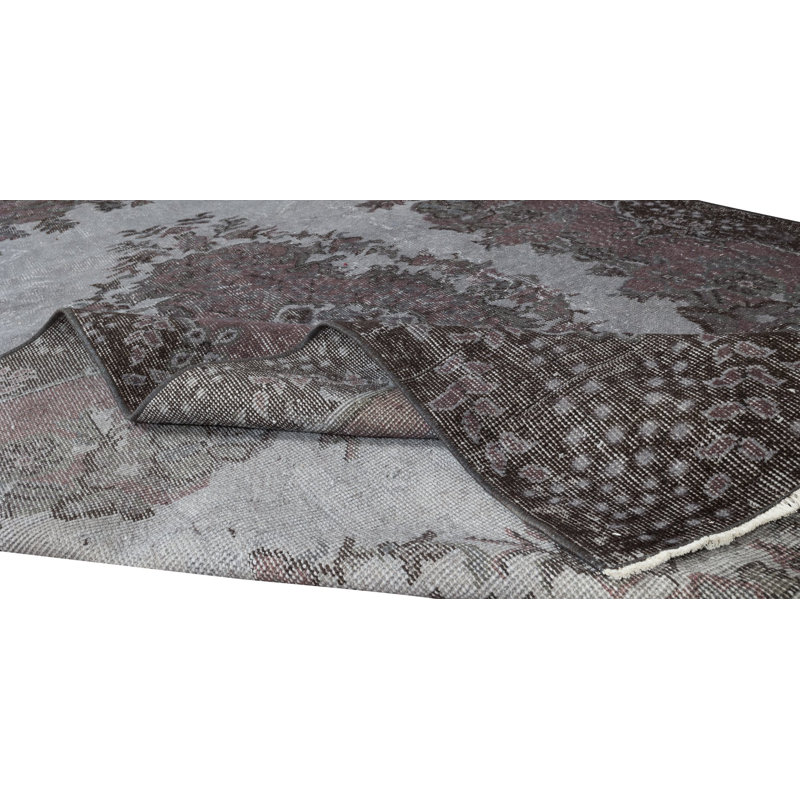 Tapis gris teint sur pied 6 x 10 pi pour les intérieurs modernes, revêtement de sol turc noué à la main