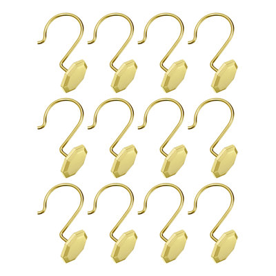 Utopia Alley Shower Hooks, Rustproof Shower Curtain Hooks, Modern Decorative Shower Curtain Hooks Hangers for Bathroom, Curtains, Kitchen, Clothing, Towels etc - Set of 12, Gold