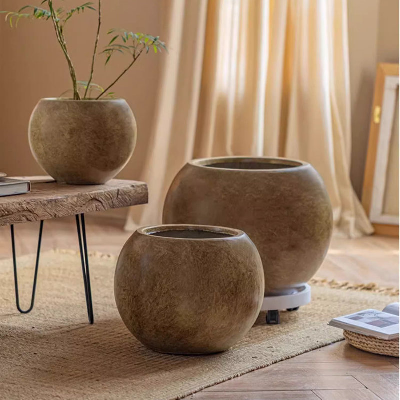 Pot rond en argile magnésienne, H 12,5 po x l 16,1 po x P 16,1 po, Café