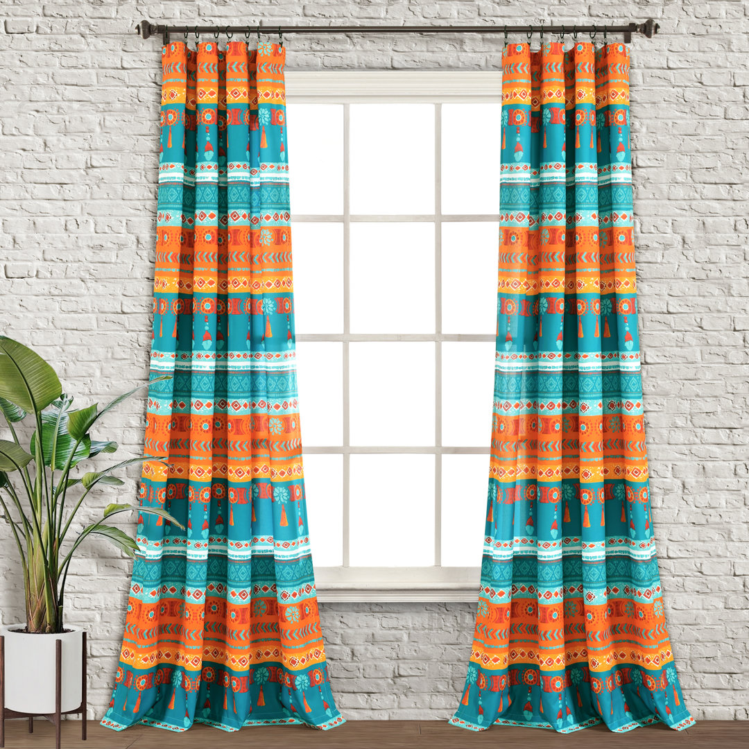 Boho Watercolor Border Polyester Semi Sheer Curtain Pair (Set of 2) Lush Decor