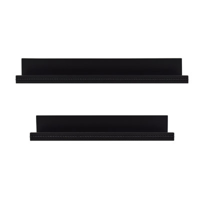American Art Decor Beaded Ledge 2-Piece Floating Wall Shelf Set, Black Shabby Chic