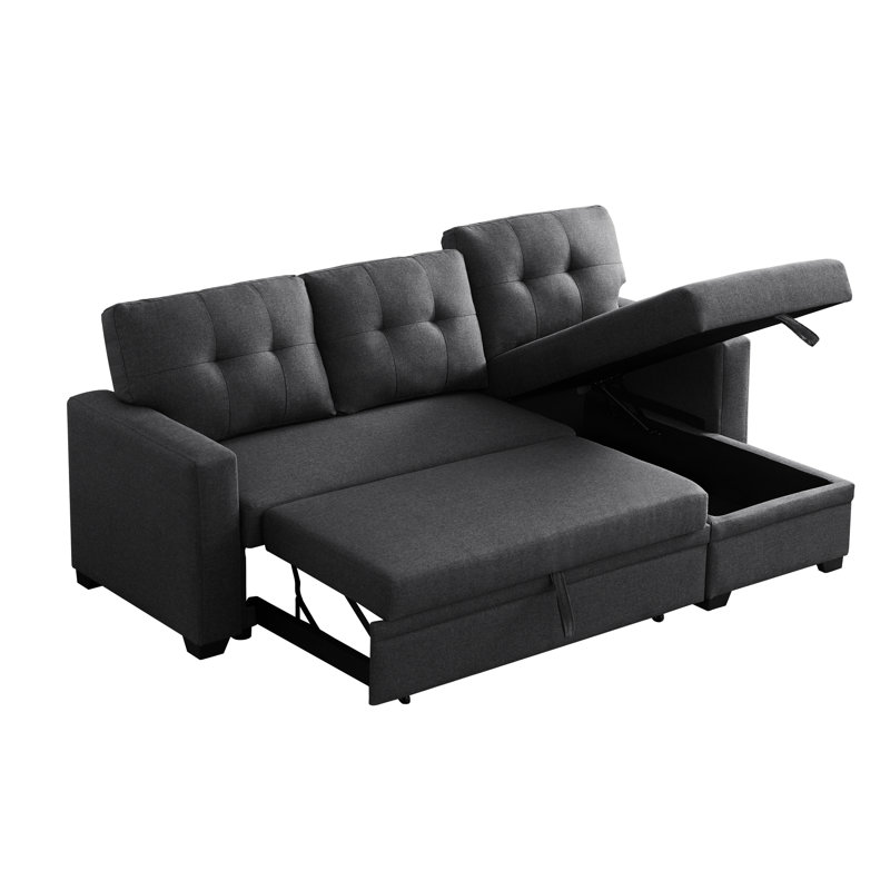 3 convertibles rembourrés en lin gris foncé avec méridienne coulissante et espace de rangement, rembourrage en mousse, canapé-lit simple, coussins de dossier amovibles, parfaits pour les invités qui passent la nuit, 82 po de largeur, 53 po de profondeur, 34,5 po