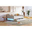 Lit simple TG, lit de jour, beige, tissu d'ameublement, ceinture à DEL, 2 tiroirs, lattes, lin revêtu à usage constant, sans sommier, petite chambre
