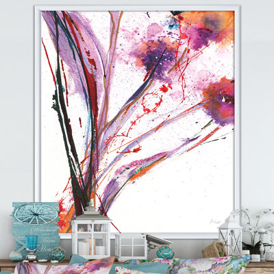 Cadre photo "abstract mauve handpainted fleurs" , reproduction d’art sur toile