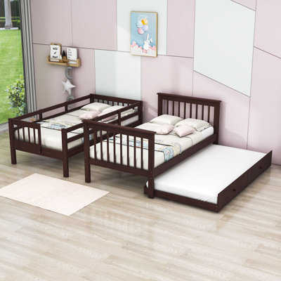 Twin Over Twin Wooden Bunk Bed With Trundle And Shelves
