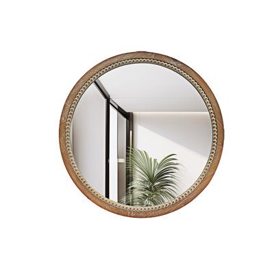 Round Wood Beaded Wall Mirror