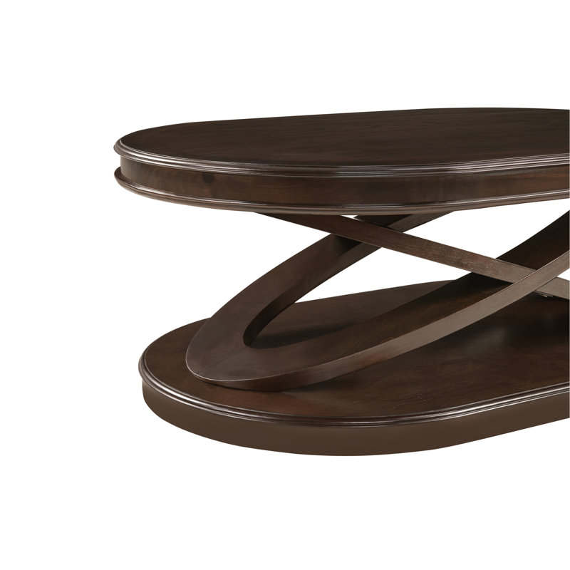 44 Inch Wood Oval Coffee Table With X-Shaped Base,Cocktail Table With Open Storage, Sofa Center Table For Living Room, Home Office,  Espresso