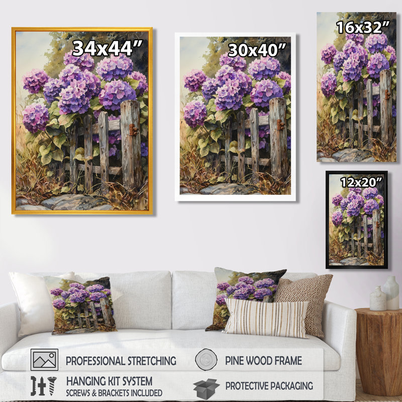 «Summer Hydrangeas» par The Farm Fence V - impression sur toile encadrée, H 44 po x l 34 po, Toile tendue, Ne s’applique pas