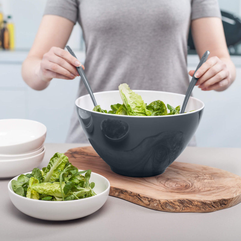 Melamine Salad Bowl and Server Set, Dark Grey