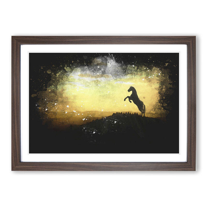 Horse at Sunset - Picture Frame Graphic Art, 48cm H x 65cm W x 2cm D, Walnut Framed