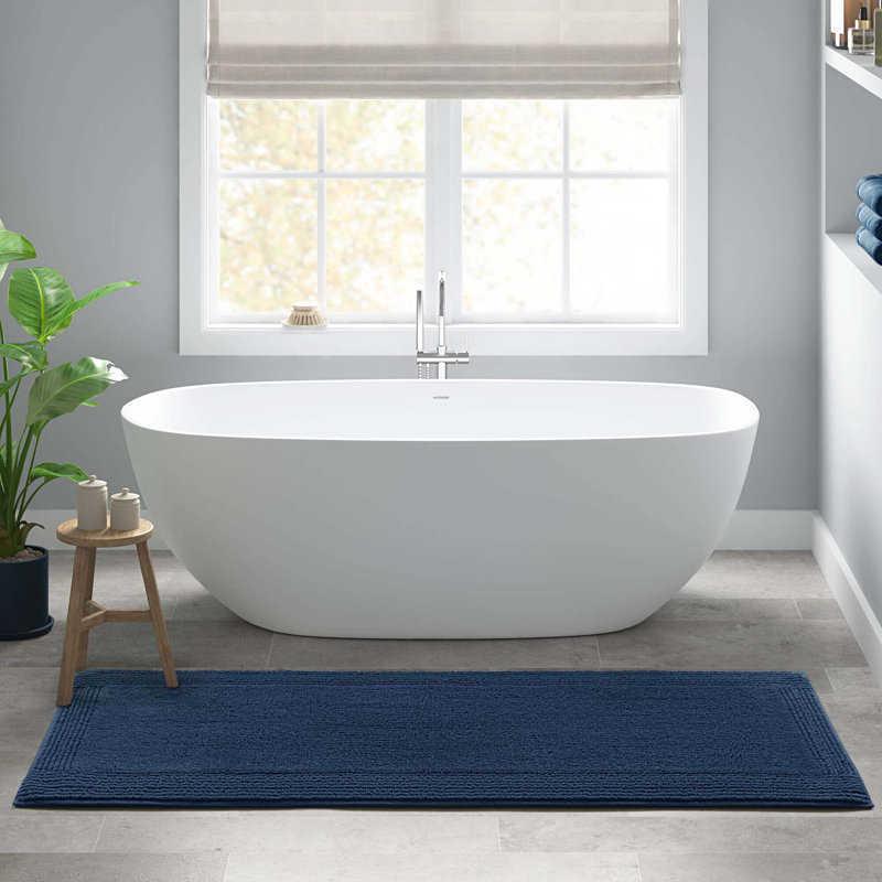 1 tapis de bain réversible 100% coton touffeté 3000 g / m², Marine, L 44 po x l 24 po