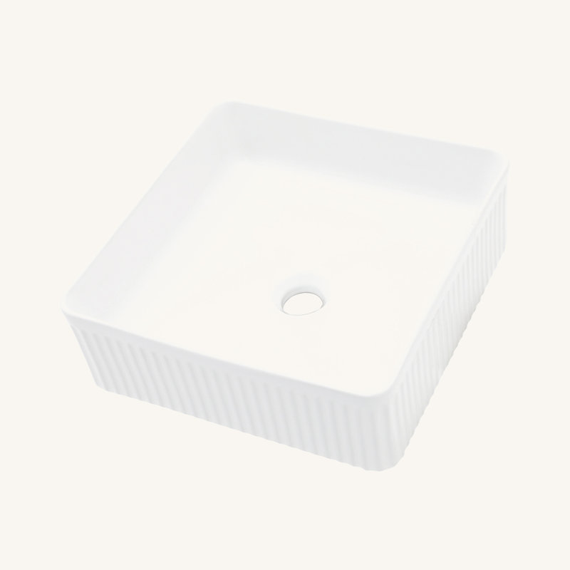 15.69"X15.69" White Ceramic Square Vessel Bathroom Sink