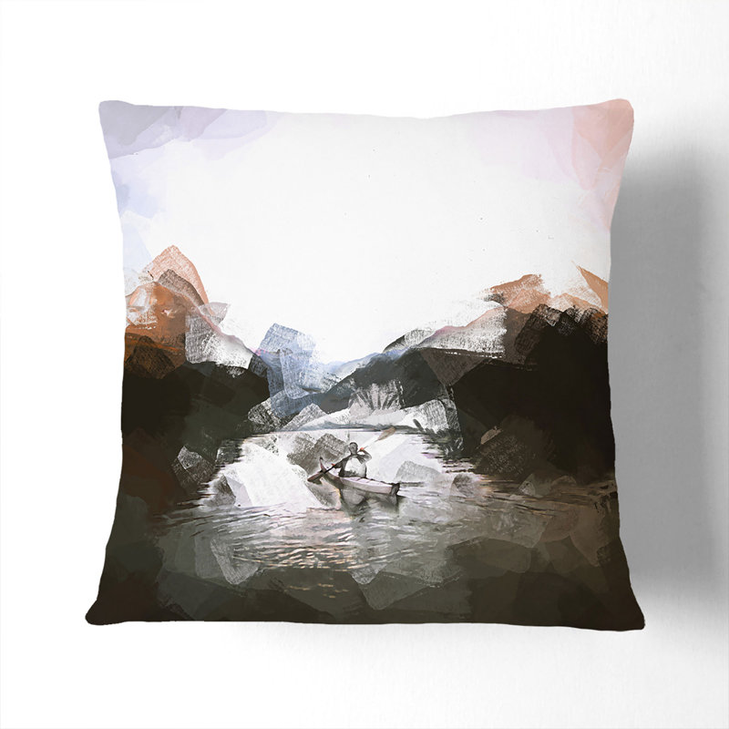 Kayaking Through the Mountains Cushion with Filling, White, 40cm H x 40cm W x 15cm D