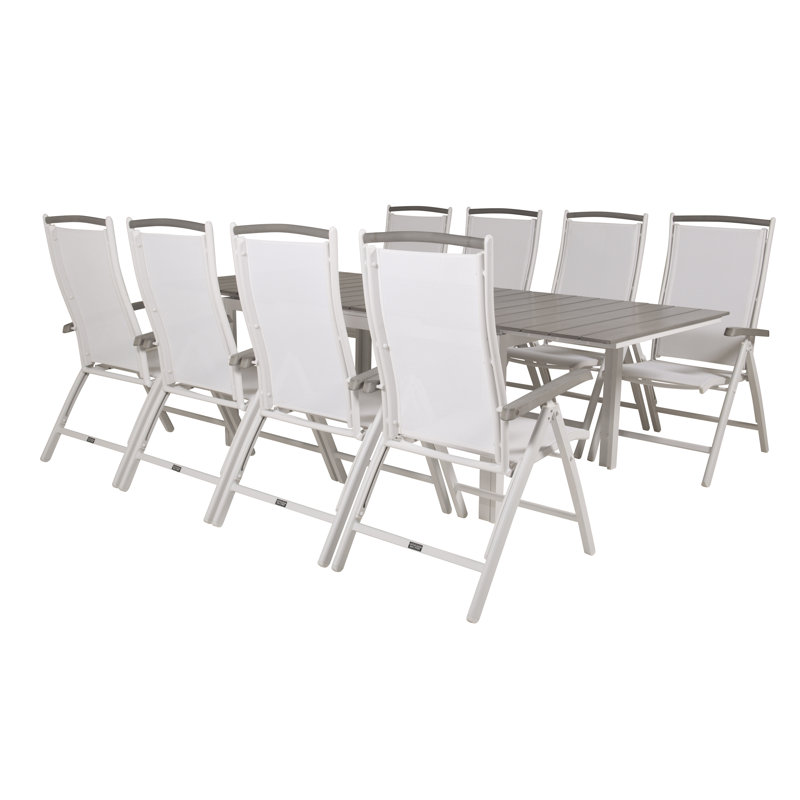 Faiyaz 8 - Person Patio Dining Set with Extendable Rectangular Table, White