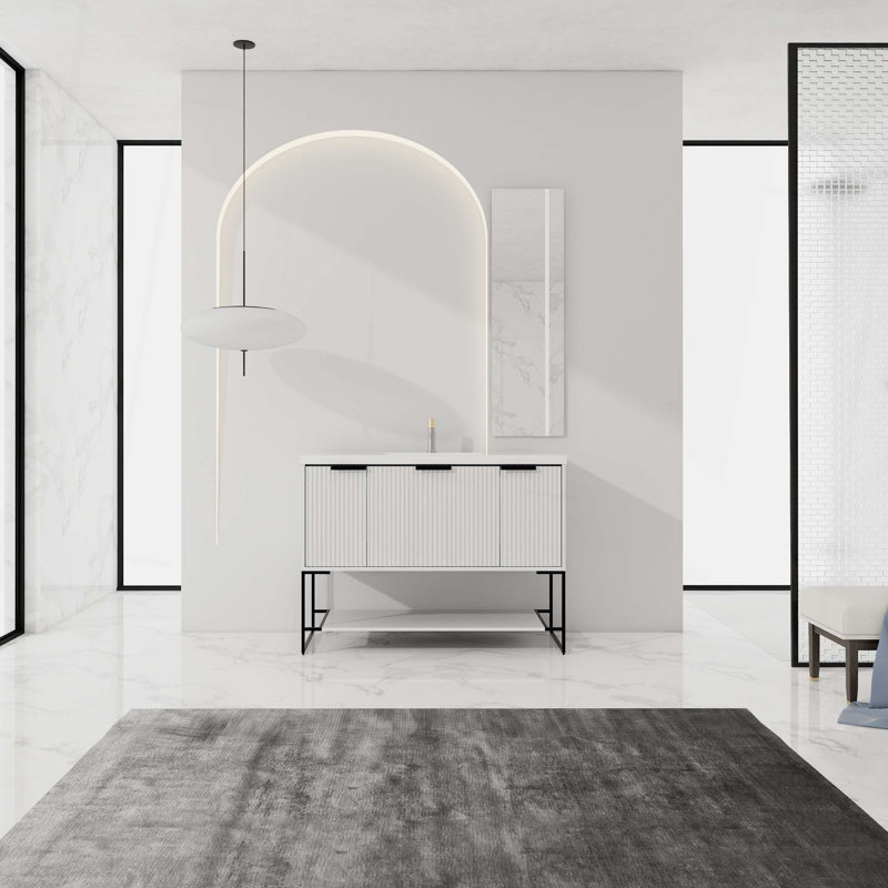 Meuble-lavabo autoportant de 48 pouces avec lavabo en résine, Blanc