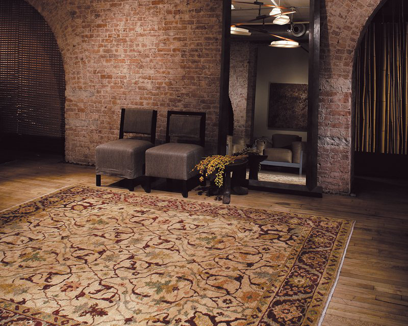 Samarkand Wool Oriental Area Rug in Beige/Red, Rectangle 8' x 10'