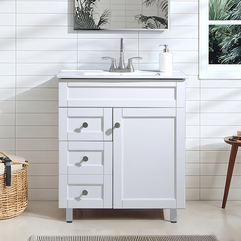 Taziyah 30" Modern Free-standing Single Bathroom Vanity Set With Ceramic Top, White