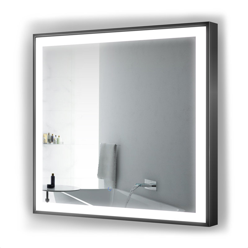 Ednaoverdorf Flat Wall Mirror, Black, 36" x 36"