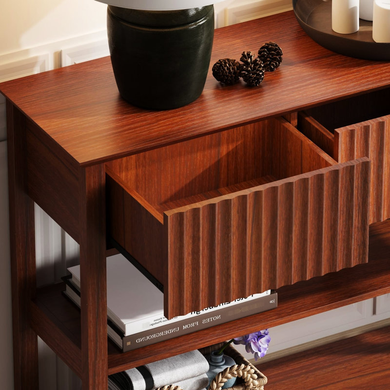 47 présentoirs cannelés 47 po avec double compartiment, 11,59 po de largeur, couleur cerise, console facile à organiser, rangement flexible pour les clés et les livres, entretien