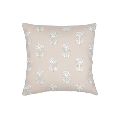 Light Grey Block Print Linen Pillow 14x20 with Down Alternative Insert