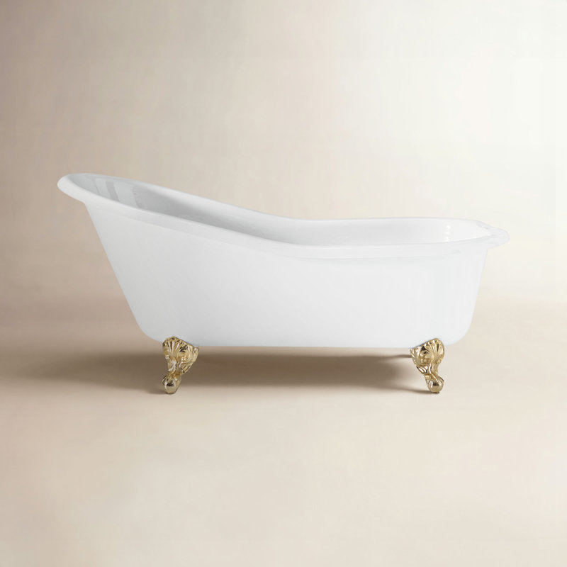 68'' x 30'' Soaking Cast Iron Bathtub, Polished Brass, White Interior with White Exterior