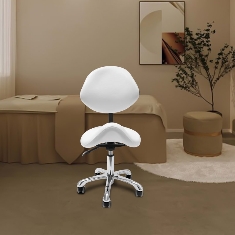 Marivelle Backed Adjustable Backrest Adjustable Height Stool, White