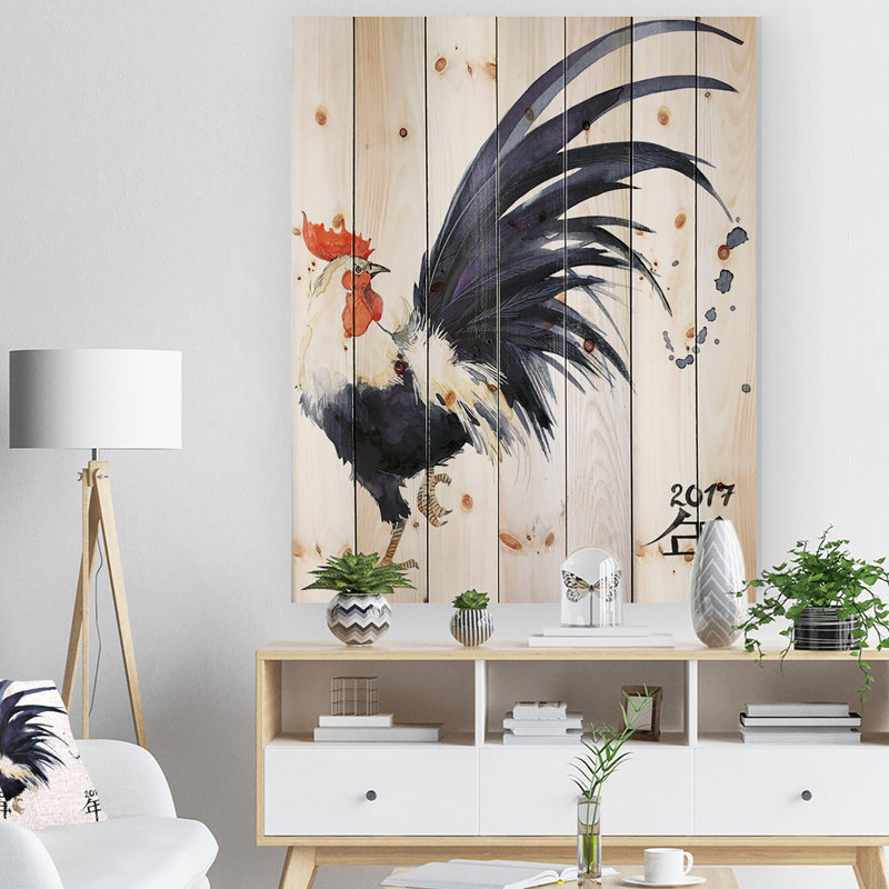 Coq - peinture sur bois sans cadre, H 36 po x l 24 po x P 1 po
