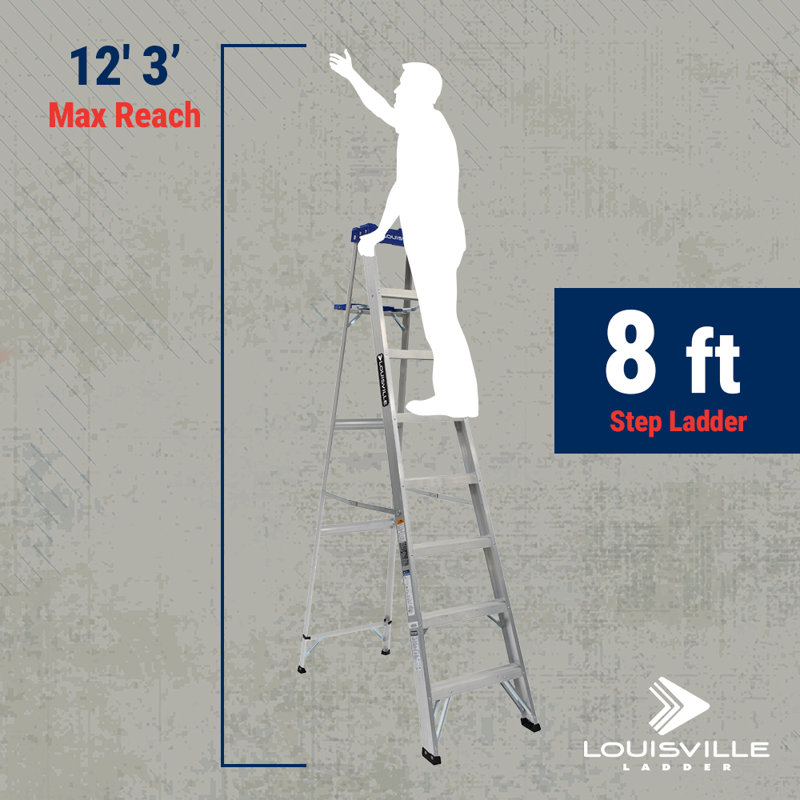 Échelle de louisville, 8 pi, échelle de marche en aluminium, capacité de charge de type i, 250 lb, as2108