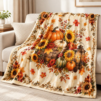 Automne récolte citrouilles tournesols lanternes feuilles d'automne douillette pour canapé-lit Home Decor