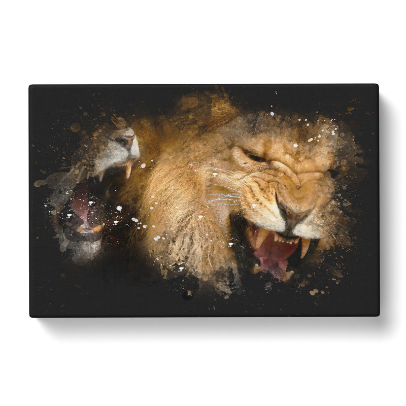 Two Lions Paint Splash - Wrapped Canvas, 35cm H x 50cm W x 3cm D