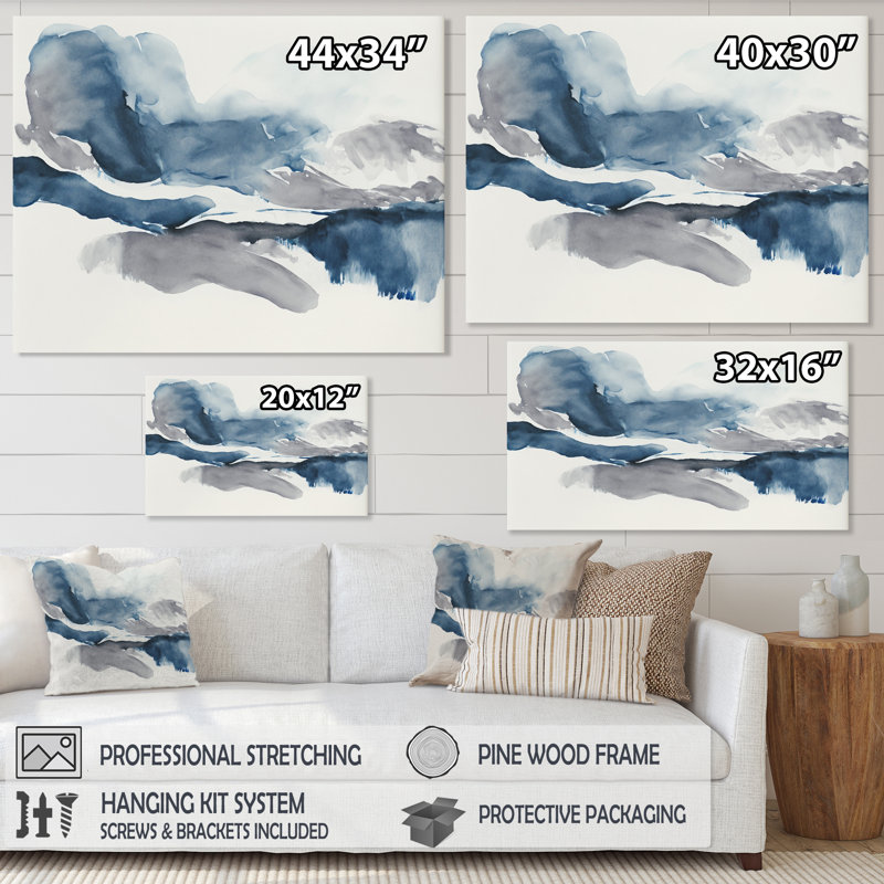 «Through The Sapphire Blue Clouds I», impressions sur toile à l'encre liquide abstraite, Toile tendue, 30" H x 40" W