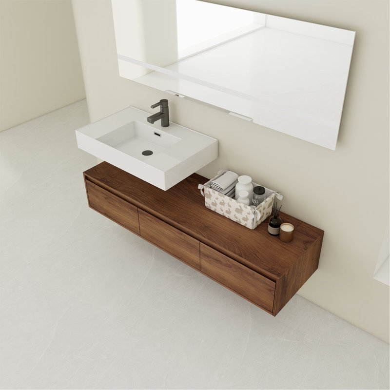 Meuble-lavabo mural spacieux et élégant avec lavabo en résine durable et nombreuses options de rangement