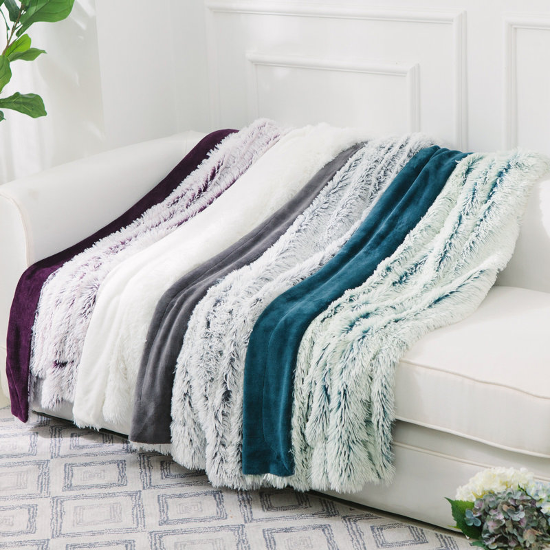 Purple Ombre Reversible Faux Fur Throw Blanket 60" x 70"