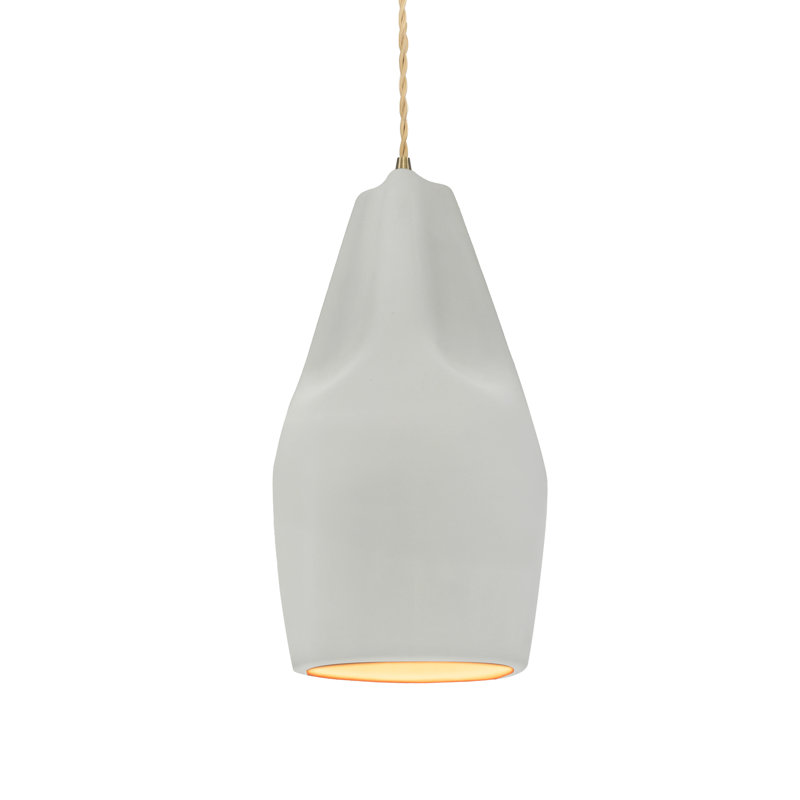 Radiance - grand luminaire suspendu 1 lumière Crease - blanc mat avec intérieur champagne doré - laiton antique - DEL dédiée - cordon torsadé beige