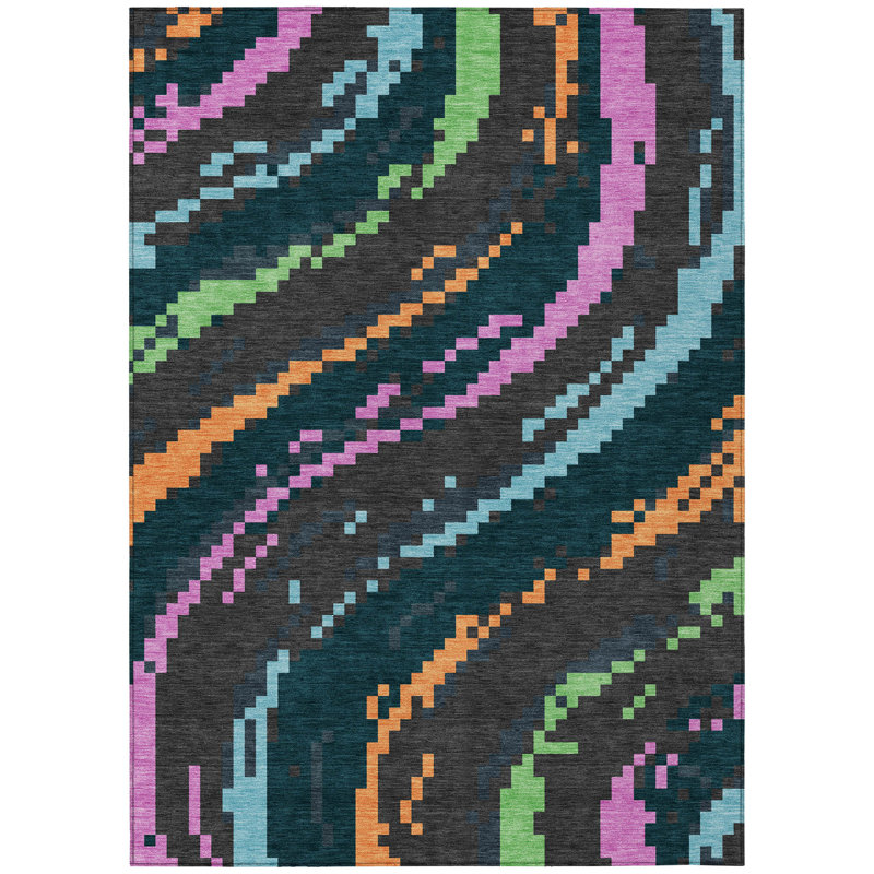 Machine Washable Indoor/Outdoor Chantille ACN2828 Kids Rug, Graphite, 5' x 7'6"