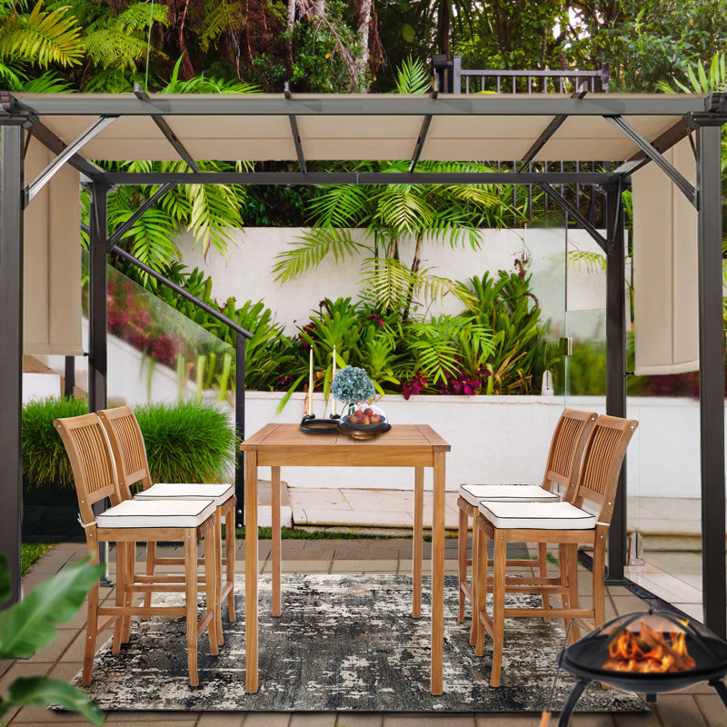 Ensemble de 5 bistro rectangulaire en bois de teck 5 pièces 5 pièces avec 4 tabourets de bar