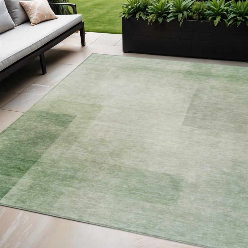 Tapis intérieur / extérieur vert géométrique lavable 5 pi x 8 pi artichaut