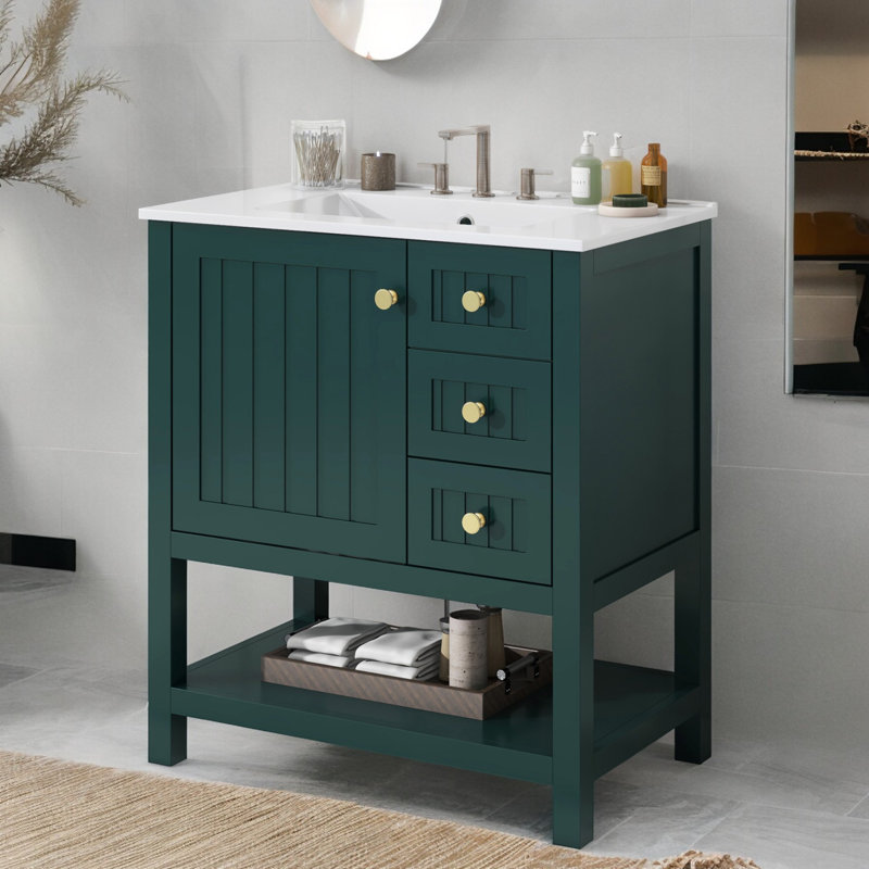 Meuble-lavabo simple 30 po avec comptoir en céramique, Bleu