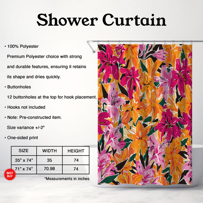Autumn Bloom Designs - Rideau de douche standard 1 pièce, H 74 po x l 71 po