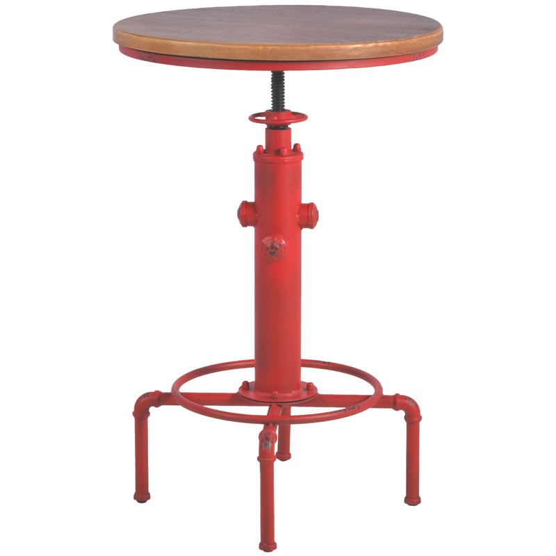 Industrial Bar Table 32.28"-36.22" Height Adjustable Swivel Round Wood Tabletop 23.62" Dia, Kitchen Dining Office Coffee Bistro Pub Table