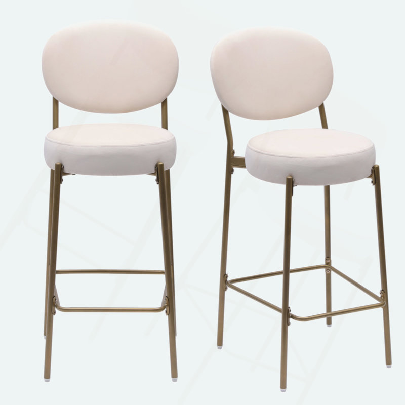 29'' Upholstered Bar Stools Velvet Counter Stool With Backrest & Footrest Set Of 2 Round Dining Chairs For Kitchen