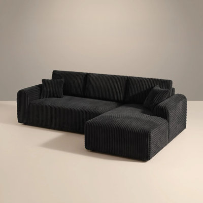 109”Compressed L‑Shaped Sectional Sofa, Wide‑Wale Corduroy Upholstered Modular Couch with Reversible Chaise Lounge, Modern Oversized Corner Sofa for Living Room, 2 Boxes, Black / Olive Green / Camel