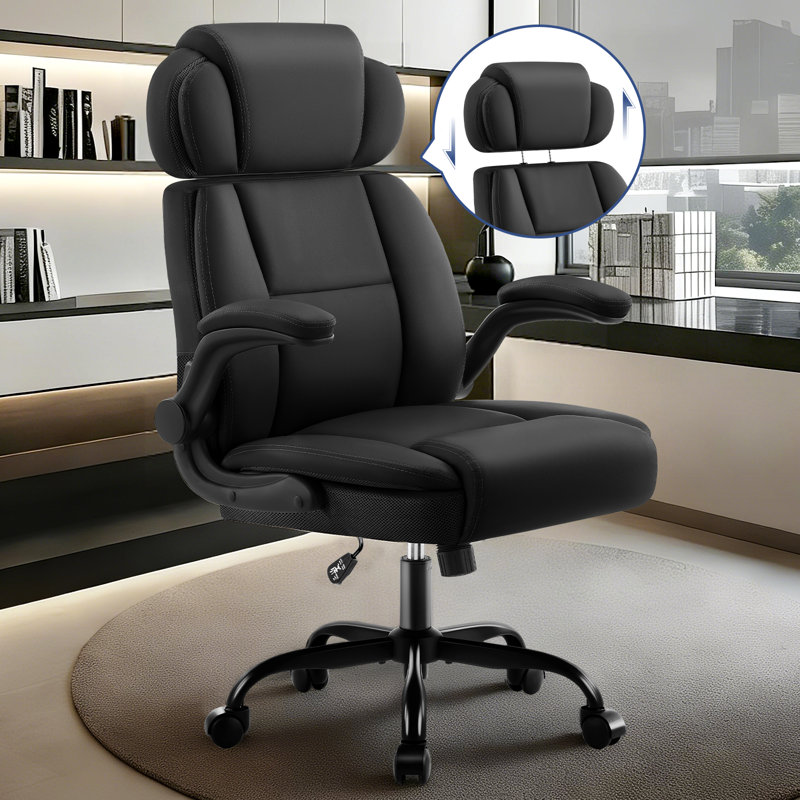 Fauteuil de direction avec appui-tête réglable et accoudoirs pliables, Noir