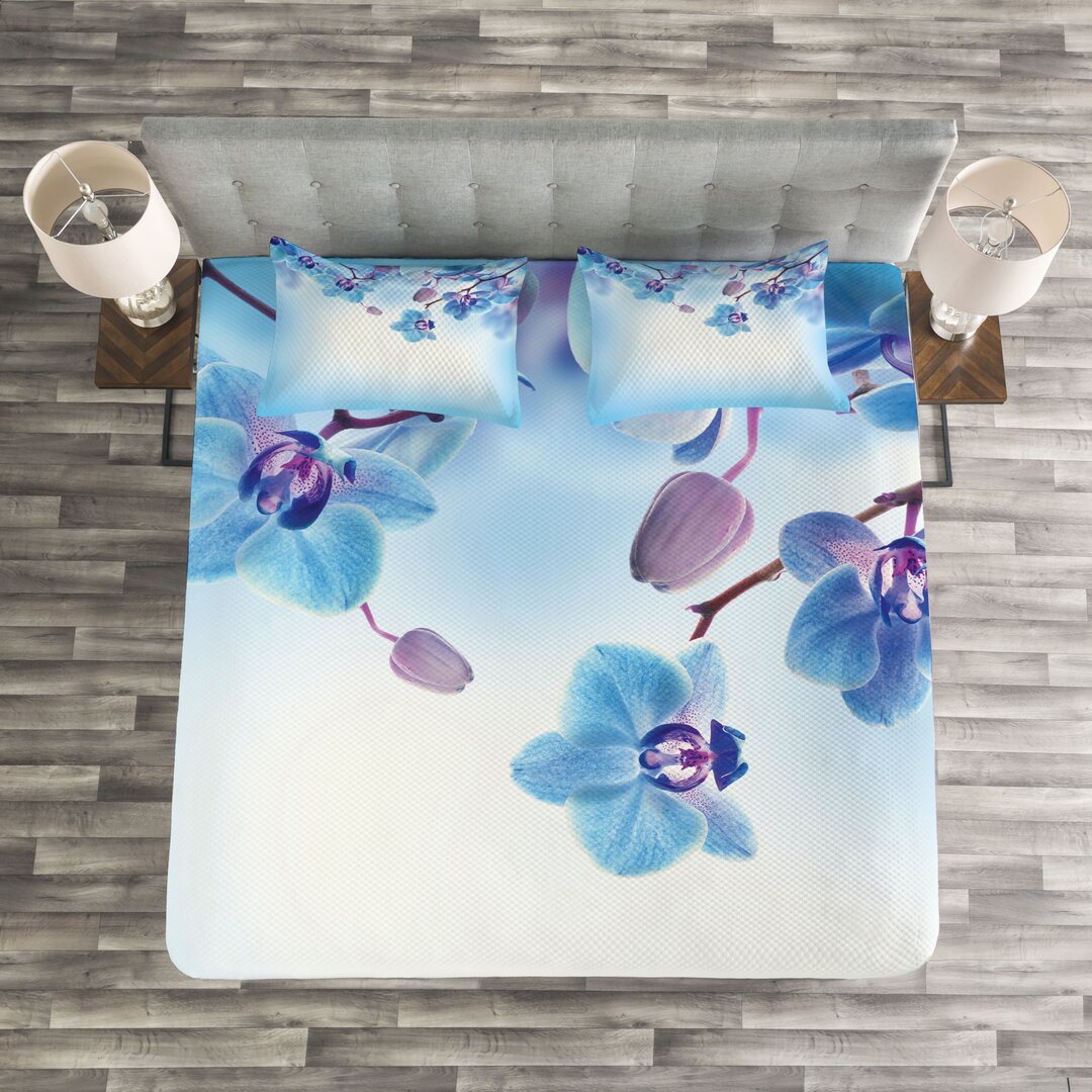 Tagesdecke Set, Orchideen Natur, Blume, Blau und Lila