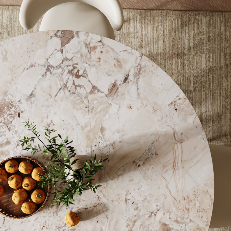 Table de salle à manger ronde avec base incurvée artistique, table de salle à manger contemporaine jusqu'à 10 personnes