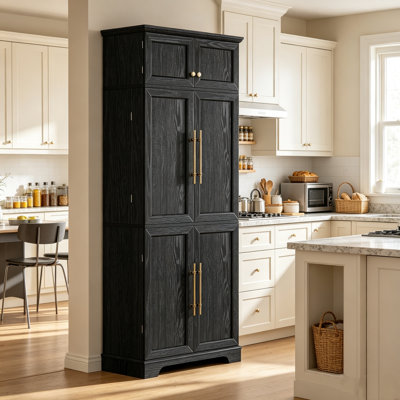 Armoire de cuisine de campagne de 78,2 pouces de hauteur avec 8 tablettes à 4 portes et 4 tablettes réglables