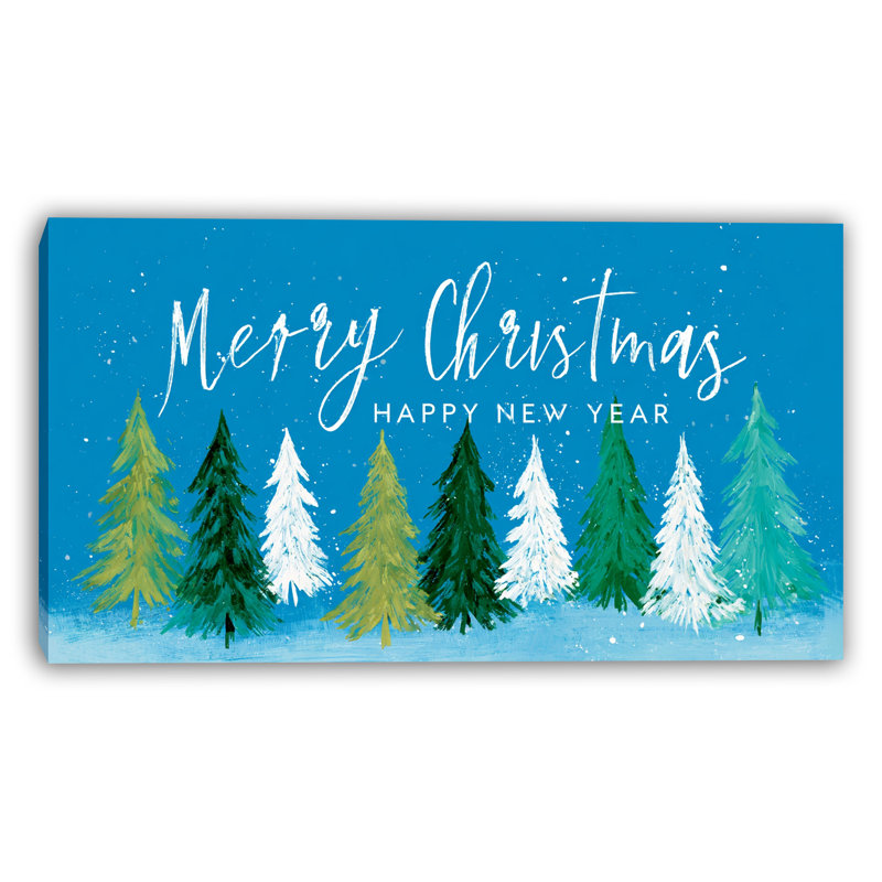 «Merry Christmas Happy New Year Pines», art mural sur toile tendue, H 24 po x l 36 po
